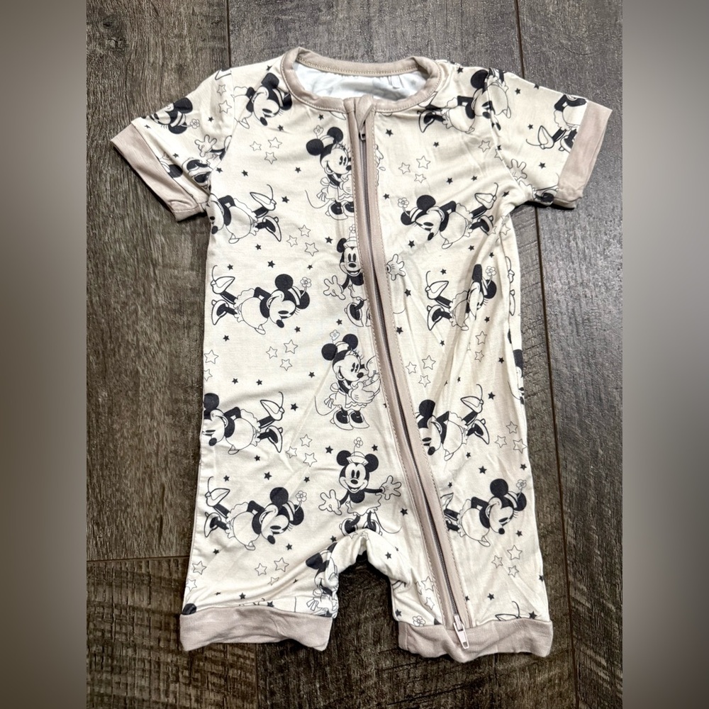 Baby Neutral Bamboo Bodysuit Pajamas Minnie Mouse Print 3-6m